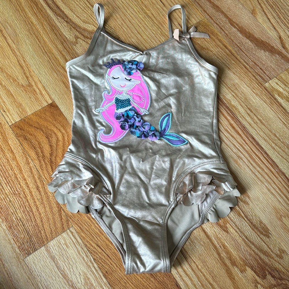 EUC Flapdoodles girls gold metallic swimsuit sz 6